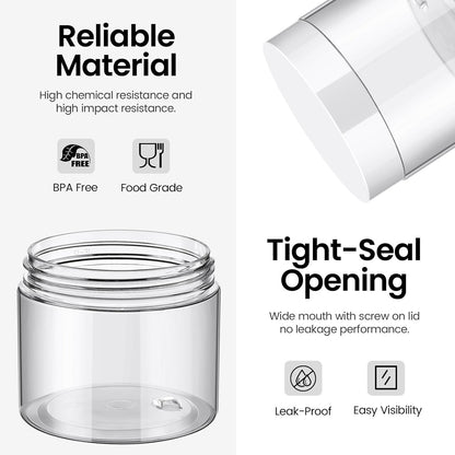 TUZAZO 48 Pack 6 Oz Plastic Container Jars with Lids and Labels BPA Free, Empty Round Clear Cosmetic Containers Plastic Slime Jars for Lotion, Cream, Ointments, Body Butter, Travel Storage (48)