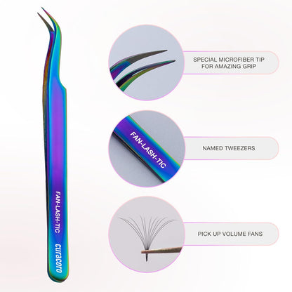 Curacoro Lash Tweezer - Professional & Precision Fiber Tip Grip Lash Tweezers for Eyelash Extensions, Multi Shapes & Purposes Tweezers for Volume, Isolation & Classic Lashes (Galaxy, Fan-lash-tic)