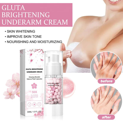 2PCS Gluta Brightening Booster Cream, Underarm Brightening Cream, Brightening Booster Sakur Pearl Capsules,Body Care Cream,Exfoliating Body Gel For Women