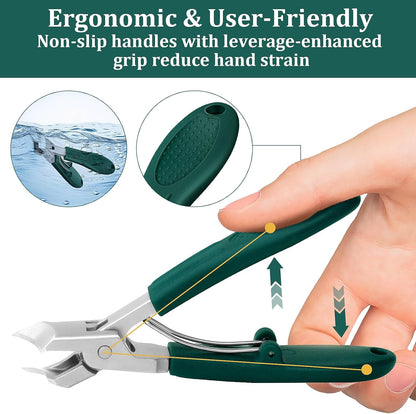 Eagle Beak Beveled Nail Clippers, Upgrade Stainless Steel Wide Jaw Opening Anti-Splash Nail Clipper Set of 3-Piece, Long Handle Angled Head Toenail Clippers for Ingrown & Thick Toenails, for Men Women