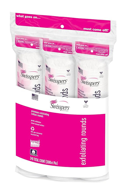 Swisspers premium exfoliating cotton rounds