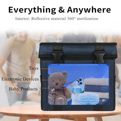 UV Light Sanitizer Ozone Box, Portable Foldable UV Cleaner Bag UVC Household Bag with 3-level Timer for Toys, Keys, Towels, Mask Cleaning Machine Blue 12L Ozone