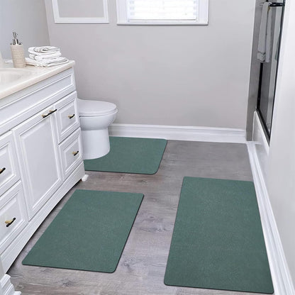 Diatomaceous earth bath mat Bathroom Rugs Sets 3 Piece Super Absorbent Quick Dry Bath Mats, Rubber Non Slip Shower Mat and Toilet Mat U Shape, Shower Rug for in Front of Bathtub Shower, Green