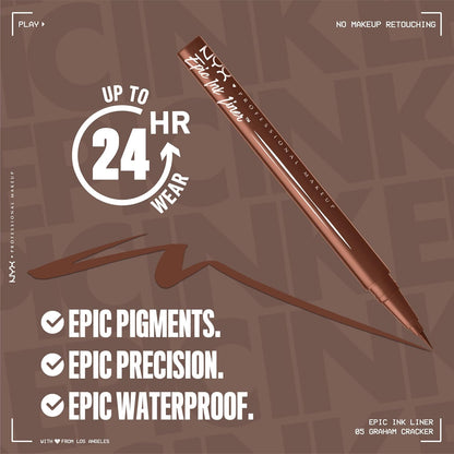NYX PROFESSIONAL MAKEUP Epic Ink Liner, Waterproof Liquid Eyeliner with Vegan Formula - Graham Cracker (Light Brown Matte)