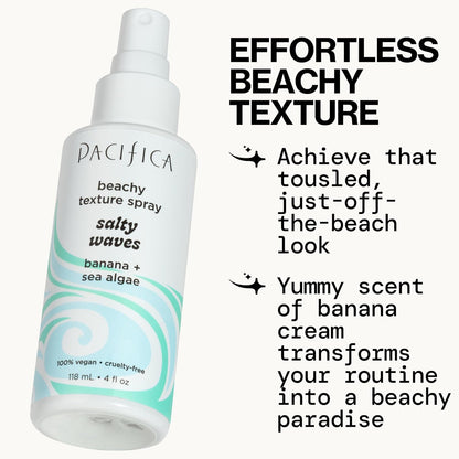 Pacifica Salty Waves Sea Salt Texturizing Spray, Coconut Scent 4oz – Beachy Waves Hair Spray for Tousled Texture & Volume, Surf Salt Spray with Coconut & Sea Algae, Lightweight, Vegan