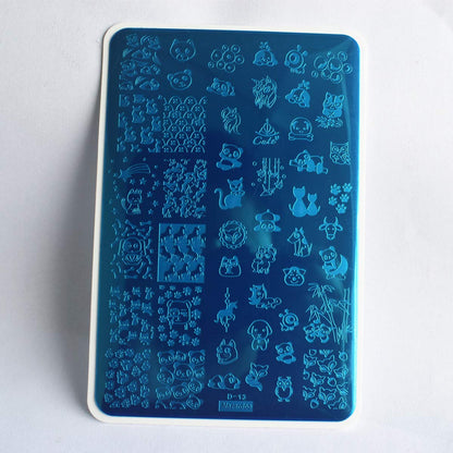 2pcs Floral Animal Series Nail Stamping Plates Template Plants Unicorn Nail Stamp Plates Cute Cat Panda Fox Manicure Image Stamper Plate Flowers Stainless Steel Nail Art Stencil