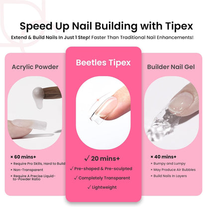 Beetles Tipex Instant Apex Nail Tips Kit Short Square , 224 Pcs Pre-Building Pre-Etched False Nail Tips with Tipex Nail Glue, Mini Nail Lamp-Thick Acrylic Nail Tips Set