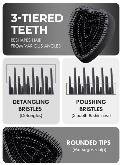 ReFa Heart Brush MATTE BLACK | Heart Shaped Hair Brush for Women | No Tangle Hair Brush | Small Hair Brush for Thick Hair | Hair Detangler Hair Brush Travel Hair Brush