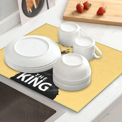 Funny Bulldog Dish Drying Mat for Kitchen Counter Washable Absorbent Reversible Microfiber Cute Dog Drying Pad Kitchen Accessories 16x18 Inch Yellow