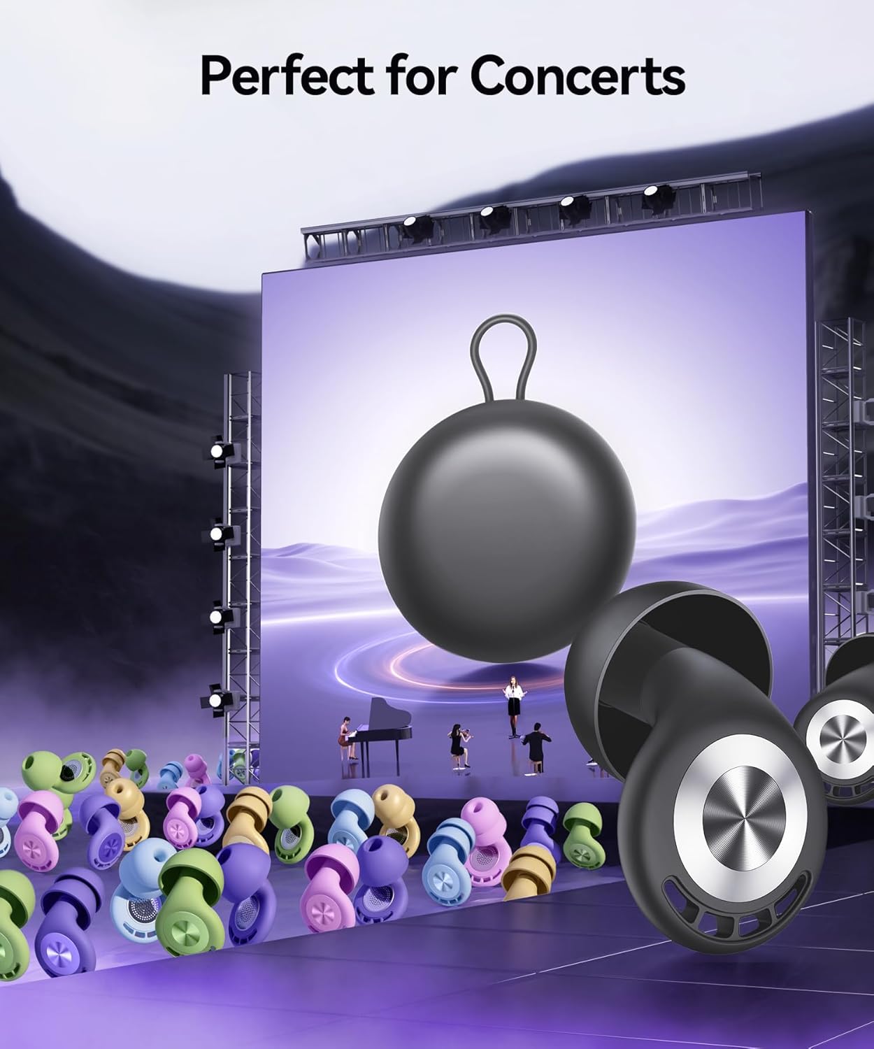 Ear Plugs for Sleeping Noise Cancelling 50dB Concert Earplugs for Noise Reduction Reusable Soft Silicone Ear Plugs for Snoring Shooting Motorcycle Airplanes Musicians with 7 Eartips Case Dark Gray