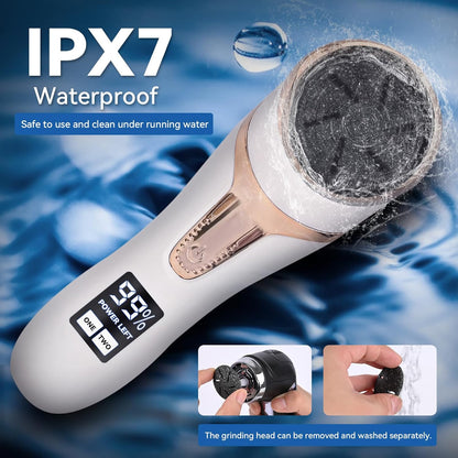 Electric Callus Remover for Feet with Vacuum, Premium Portable Pedicure Tools Rechargeable Waterproof 2 Speed Foot File Scrubber Callus Remover Tool Foot Care kit （White）