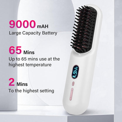 Rechargeable Hot Hair Brush Straightener Heat Pressing Combs Ceramic Electric Straightening Comb, Anti Burn for Natural Black Hair Beard Wigs Holiday Gifts