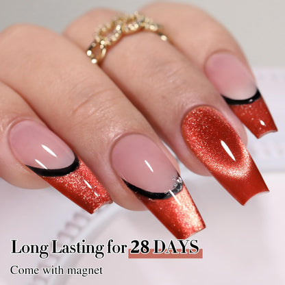 Double Rhythm 0.5 OZ Cat Eye Gel Polish with Magnet 15ML Holographic Glitter Shimmer Translucent Jelly Color Magnetic Nail Polish Salon DIY at Home (Red-MC1055)