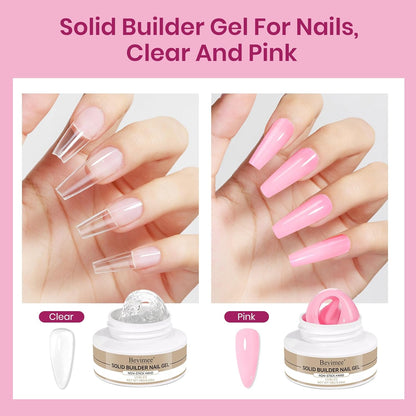 3d Sculpting Gel for Nail Art, Solid Builder Gel for Nails Non-Stick Hand for Modeling Sculpture Nail Extension UV/LED Manicure DIY At Home Clear Pink 2PCS