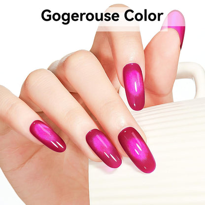Cat Eye Gel Nail Polish, Jelly Hot Pink Manetic Nail Polish Glitter Holographic with Magnet, Glass Reflective Translucent UV Gel Manicure Salon DIY At Home