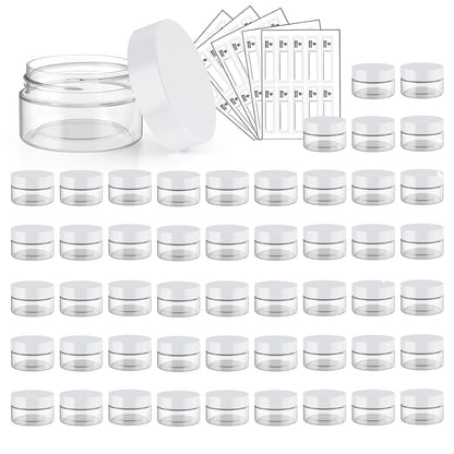 50 Pack 1 OZ Plastic Jars Round Clear Cosmetic Container Jar with White Lids, Eternal Moment Plastic Slime Jars for Lotion, Cream, Ointments, Makeup, Eye shadow, Rhinestone, Samples, Travel Storage