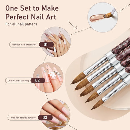 Acrylic Nail Brush Size #08, 100% Pure Kolinsky Nail Art Brushes for Acrylic Application, Sturdy Handle Oval Shaped Acrylic Nail Design Tools for Professional Manicure DIY(Leopard Print)