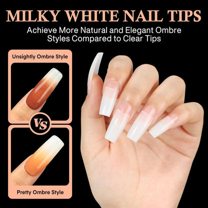 504PCS Half Cover False Nails Tips Acrylic Nail Tips Artificial False Nails Lady French Style Tip Acrylic Fake Nails For Nail Extensions Art Salon Home DIY