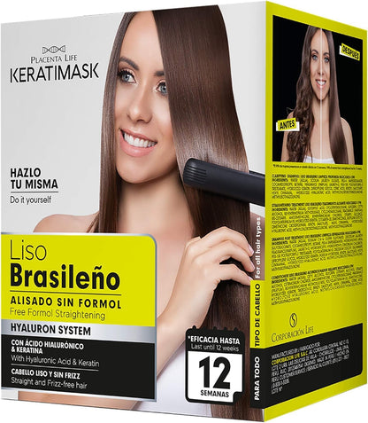 Brazilian Straightening Kit with Keratin and Hyaluronic Acid - Keratin Treatment- Get a perfect smooth, shiny and silky- Formaldehyde FREE