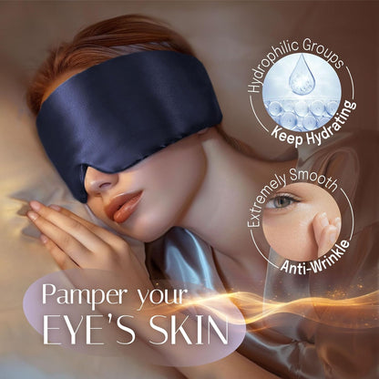 Silk Sleep Mask Soft Pressureless: 100% Mulberry Silk for Eye Skin Anti Wrinkles, Large Size for Total Blackout, Adjustable Wide Velcro Ear Cover
