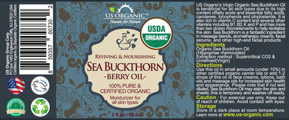 US Organic Sea Buckthorn Berry (Fruit) Oil, Supercritical CO2 extracted, USDA Certified Organic,100% Pure Virgin, Unrefined in Amber Glass Bottle, Face, Hair, spot Treatment, Anti Aging, 2 oz (56 ml)