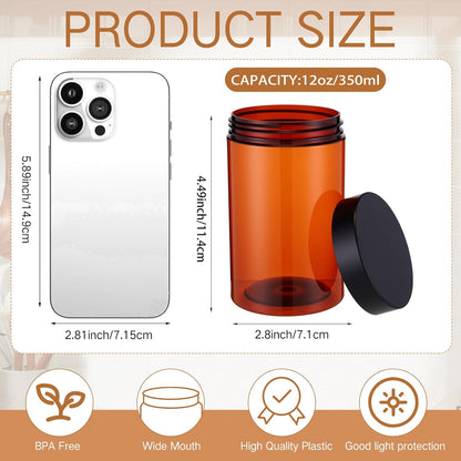 SATINIOR 24 Pieces Empty Clear Plastic Jars with Lids Round Storage Containers Wide Mouth for Beauty Product Cosmetic Cream Lotion Liquid Butter Craft and Food(Amber Lid,12 oz)