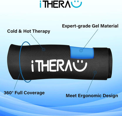 iTHERAU Knee Ice Pack Wrap, Reusable Gel Cold Pack with Cold/Hot Therapy, Cold Compression Sleeve for Elbow, Knee, Calf & Ankle for Pain Relief, Swelling, Surgery, Sports Injuries -Black, L