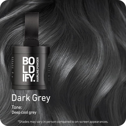 BOLDIFY Hairline Powder (LARGE, 10g) - Root Touch Up Hair Color for Gray Coverage - Bald Spot Concealing Hair Powder for Women & Men - 48-Hour Stain-Proof - Dark Gray