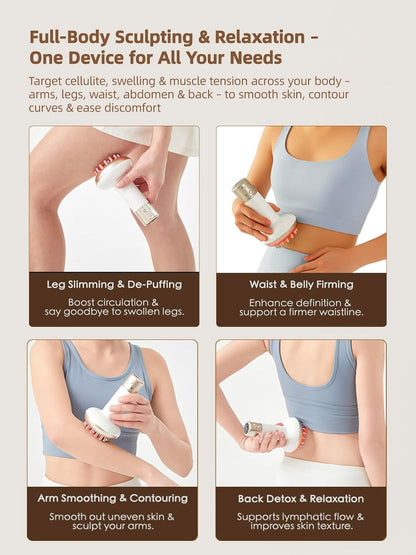 Lymphatic Drainage Massager & Anti Cellulite Massage Tool, Reduce Stretch Marks & Cellulite, for Legs, Arms & Belly, Body Sculpting Machine with Microcurrent, Light, Heat & Vibration,White