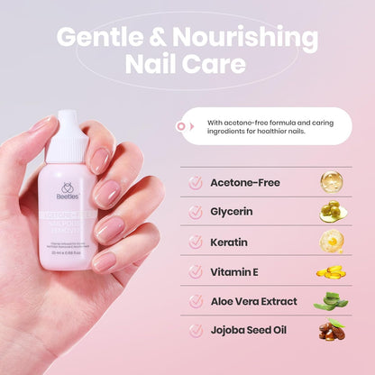 Beetles Non Acetone Nail Polish Remover - 0.67Fl Oz/20ML Controllable Nourishing Formula Acetone Free Nail Polish Remover - Non-Drying - Professional Quick and Gentle Removal for Natural Damaged Nail