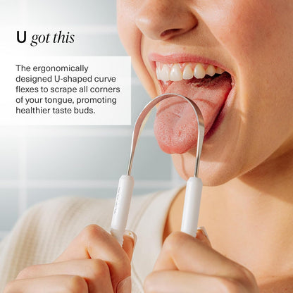 Boka Tongue Scraper for Adults & Kids with Case - Stainless Steel Tongue Cleaner w/Linen Travel Pouch - Scrubber to Remove Tongue Buildup and Freshens Breath (Pack of 1)