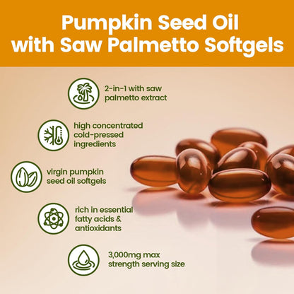 Pumpkin Seed Oil with Saw Palmetto Capsules | Cold Pressed, Pure Virgin Oil, Essential Fatty Acids & Phytosterols | 300 SoftgelsSupports Hair, Urinary, Bladder & Prostate Health | Non-GMO