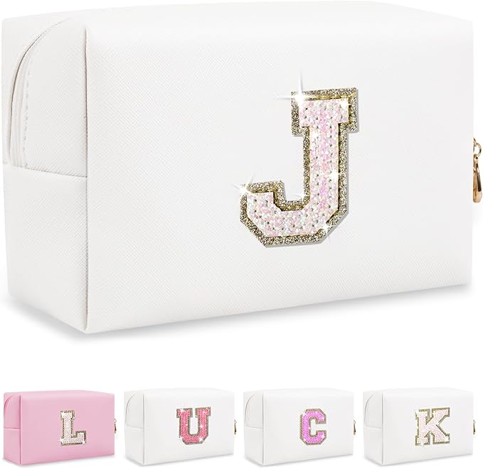 Initial letter patch makeup bag,