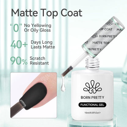 Born Pretty Matte Gel Top Coat, Matte Finish Nail Polish Top Coat Matte Gel Top Coat for Gel Nail Polish, 15ml No Wipe Matte Finish for Long Lasting Gel Nail Art DIY