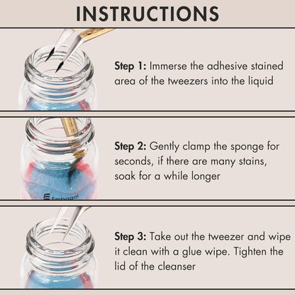 2 Bottles Tweezer Cleanser for Eyelash Extensions Tweezers Glue Remover Liquid for Lash Tools with 2 Spongeballs(2 Bottles Cleanser)