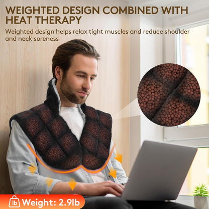 30S Fast Heating Pad for Neck and Shoulders, 6X Deeper Pain Relief, Weighted Far Infrared Heat pad, 24"X20" Extra Large, Faux Rabbit Fur Fabric, 4H Auto Off,Memory Function, Gifts for Birthday