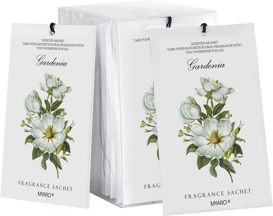 MYARO Scented Sachet House Air Freshener - 12 Pack Long Lasting Gardenia Fragrance Deodorizer for Home Closet Drawer Car