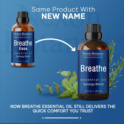 Breathe Essential Oil Blend 60 ml - Breath Sinus Relief with Menthol Oils - for Humidifiers, Diffusers, and Aromatherapy - Nexon Botanics