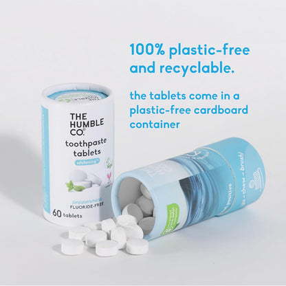 The Humble Co. Whitening Toothpaste Tablets – Fluoride Free Toothpaste Whitening Tablets, Dentist Developed Formula, Vegan, SLS Free, Plastic Free (Peppermint, 2 PK)