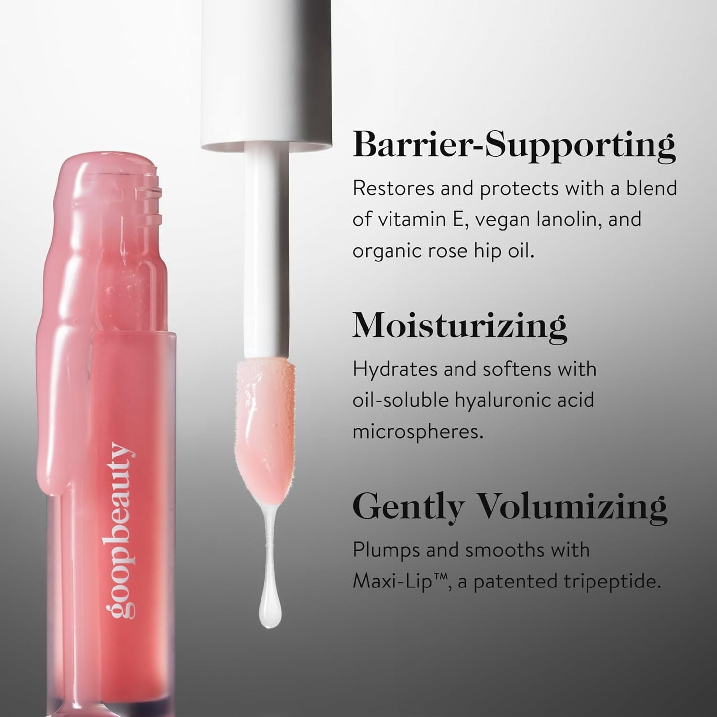 goop Beauty Hydra-Barrier Gel Gloss | Hydrating Lip Gloss to Moisturize & Plump Lips | Hyaluronic Acid & Vitamin E | Glaze - Palest Clear Pink | 0.13 oz