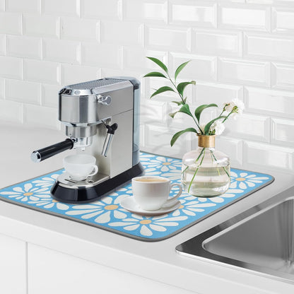 SHIYUE Dish Drying Mat for Kitchen Counter Super Absorbent Spring Kitchen Decor Microfiber Drying Matainers Rack Fast Pad Dish Drainer Mats(Sky Blue Flower,16''x18'')