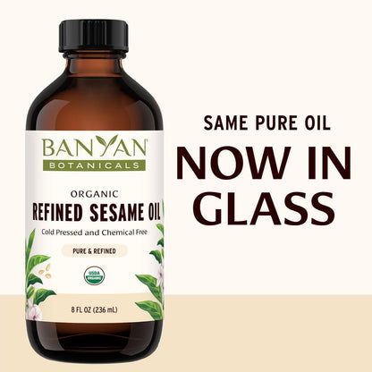 Banyan Botanicals Refined Sesame Oil – Organic Sesame Oil for Skin, Body, Hair & More – Multiple Sizes – 8 oz – Non GMO Sustainably Sourced Vegan