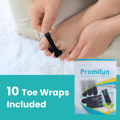 10 Pack Hammer Toe Corrector Toe Splint for Broken Toes,Brace Orthopedic Separator, Cushioned Bandages, Heal Wrap Toe Straighteners for Crooked Toes (Black 5L+5S）
