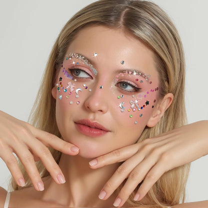FANDAMEI Face Glitter Face Gems, 40 Colors Glitter Gel Palette with 6 Sheets Self Adhesive Hair Gems, Face Jewels for Women. Face Rhinestones Pearls for Women Kids, Body Hair Glitter
