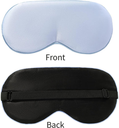 2-Pack 100% Real Natural Silk Eye Mask, Silk Sleeping Mask, Shade Puffy Eye Gift with Adjustable Straps, Sleep Eye Mask, SHJINJU Eye Mask Shade (Black and Light Blue)