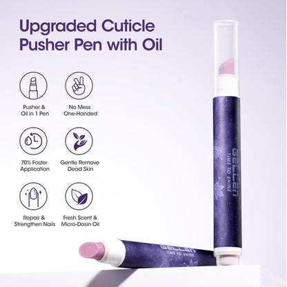 Gellen 4-in-1 Cuticle Pusher Pen with Micro-Dosin Oil, Cuticle Remover & Cuticle Oil in a Pen, Ceramic Nail Pusher Pen for Hangnails & Dry & Damaged Nails, Nail Care Pen for Repair & Nourish Nails