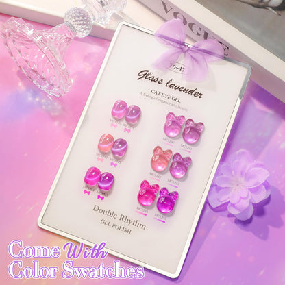 Double Rhythm Cat Eye Gel Nail Polish Set of 6 Same Color Same Bottle 0.5 Oz Shimmer Glitter with Magnet Holographic Reflective Magnetic UV Polish Kit at Home (Glass Purple Lavender -T6-47)
