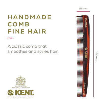 Kent F3T Fine Tooth Comb for Hair Parting, Handmade Combs for Men and Straightening Comb for Women, Dandruff Remover Kent Mens Combs for Fine Hair
