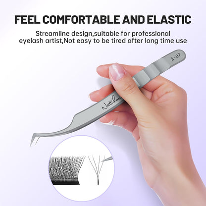 High Precision Lash Tweezers for Individual and Volume Eyelash Extensions Premium Stainless Steel Curved Fiber Tip Professional Isolation Tweezer