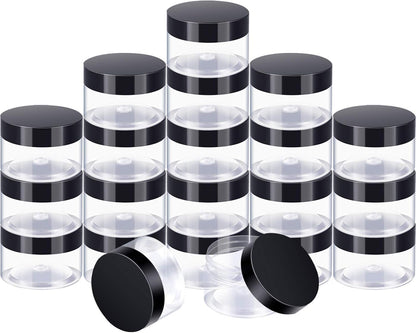 SATINIOR 24 Pieces Empty Clear Plastic Jars with Lids Round Storage Containers Wide-Mouth for Beauty Product Cosmetic Cream Lotion Liquid Butter Craft and Food (Black Lid, 6 oz)